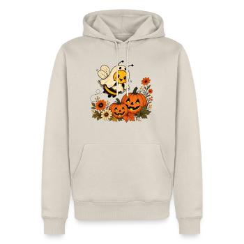 Abeille d’Halloween en fantôme avec un T-shirt citrouille - Sweat à capuche Premium bio Homme - beige - Devant - Thijin (182cm) & Selfina (174cm)