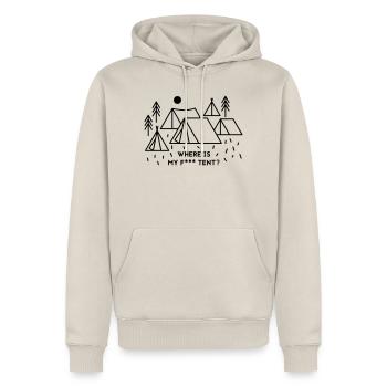 Where is my tent? - Männer Premium Bio Hoodie - Beige - Vorne - Thijin (182cm) & Selfina (174cm)