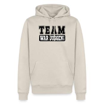 TEAM JOGGING LAUFMOTIVATION - Männer Premium Bio Hoodie - Beige - Vorne - Thijin (182cm) & Selfina (174cm)
