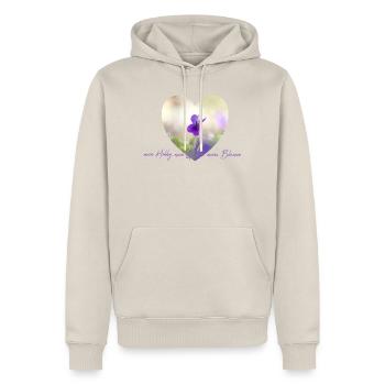 Blumenherz Veilchen im Pastelllicht Garten Blumen - Männer Premium Bio Hoodie - Beige - Vorne - Thijin (182cm) & Selfina (174cm)