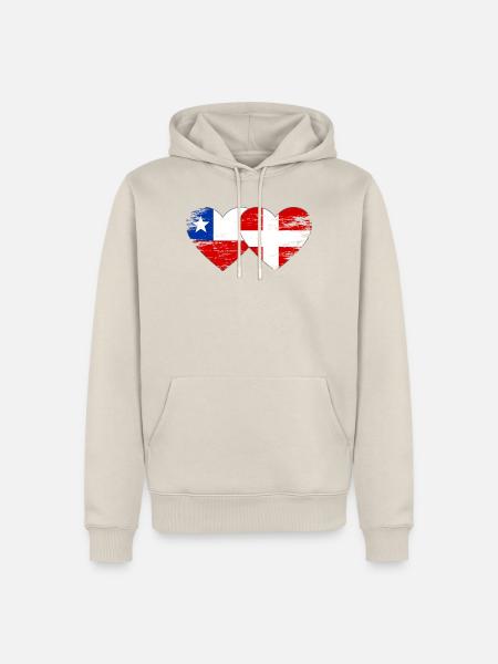 Chile Dänemark Flagge Herz used - Männer Premium Bio Hoodie - Beige
