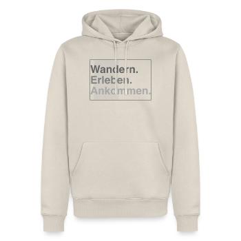 Wandern erleben - Männer Premium Bio Hoodie - Beige - Vorne - Thijin (182cm) & Selfina (174cm)