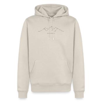 Bündner Härzbluetbündner - Männer Premium Bio Hoodie - Beige - Vorne - Thijin (182cm) & Selfina (174cm)