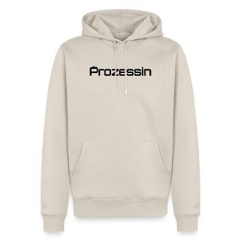 Prozessin = Prinzessin + Prozess - Männer Premium Bio Hoodie - Beige - Vorne - Thijin (182cm) & Selfina (174cm)