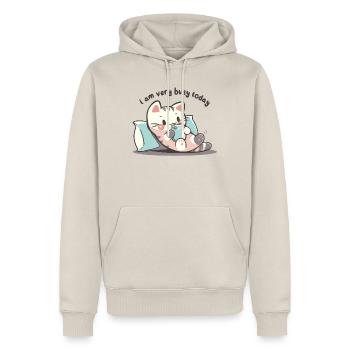 Ich bin heute sehr beschäftigt - Männer Premium Bio Hoodie - Beige - Vorne - Thijin (182cm)