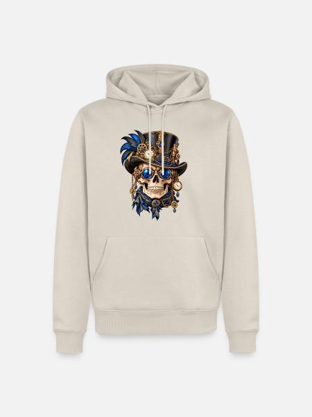 Totenkopf, Totenkopf, Steampunk-Hut, blaue Federn - Männer Premium Bio Hoodie - Beige