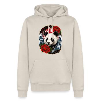Panda im japanischen Irezumi Tattoo Stil - Männer Premium Bio Hoodie - Beige - Vorne - Thijin (182cm) & Selfina (174cm)