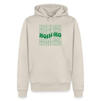 Hohoho Noël Vintage - Sweat à capuche Premium bio Homme - beige - Devant - Thijin (182cm) & Selfina (174cm)