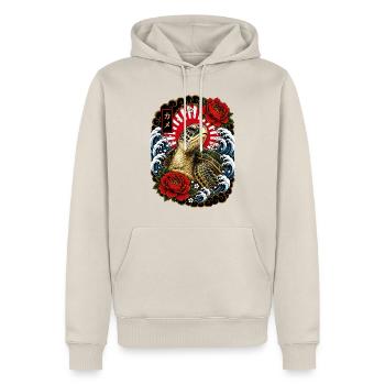 Schildkröte im japanischen Irezumi Stil - Männer Premium Bio Hoodie - Beige - Vorne - Thijin (182cm) & Selfina (174cm)