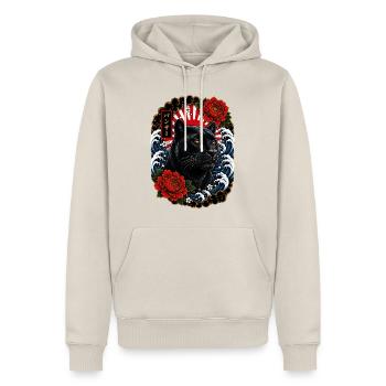 Schwarzer Panther im japanischen Irezumi Stil - Männer Premium Bio Hoodie - Beige - Vorne - Thijin (182cm) & Selfina (174cm)