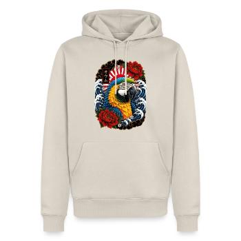 Ara Papagei im japanischen Irezumi Tattoo Stil - Männer Premium Bio Hoodie - Beige - Vorne - Thijin (182cm) & Selfina (174cm)