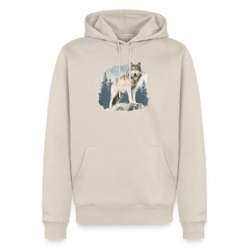 Wolf Vintage - Männer Premium Bio Hoodie - Beige - Vorne - Thijin (182cm) & Selfina (174cm)