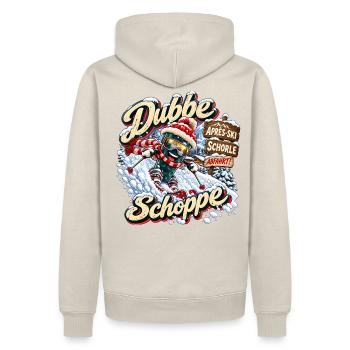 Dubbe Schoppe Abfahrt – Après-Ski Pfalz - Männer Premium Bio Hoodie - Beige - Hinten - Thijin (182cm)