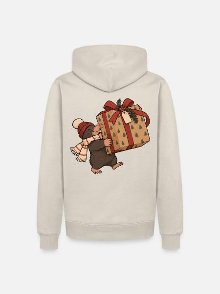 Christmas Mole With Present - Männer Premium Bio Hoodie - Beige