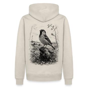 Süßer Spatz kunstvoll gezeichnet auf Baumstamm - Männer Premium Bio Hoodie - Beige - Hinten - Thijin (182cm)
