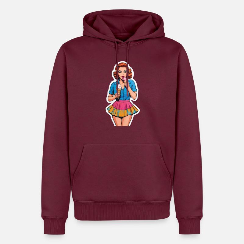 Retro Mädchen Eis essen - Männer Premium Bio Hoodie - Burgunderrot
