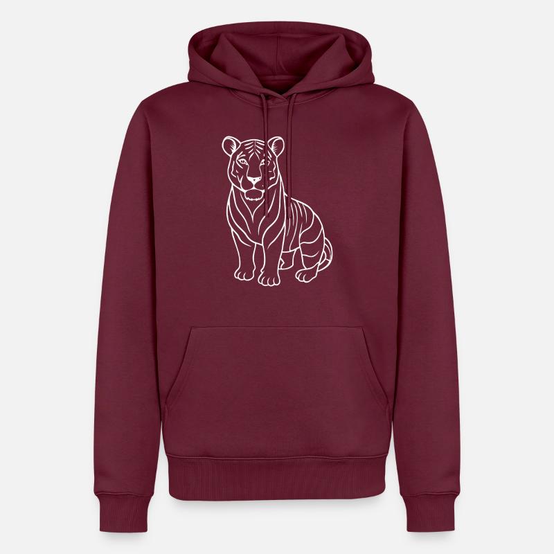 Simple Tiger - Dessin au trait - Sweat à capuche Premium bio Homme - bourgogne