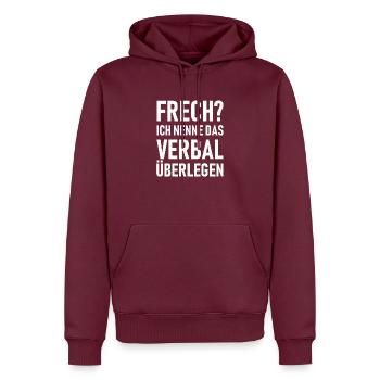 Frech? Ich nenne das verbal überlegen. - Männer Premium Bio Hoodie - Burgunderrot - Vorne - Nico (187cm)