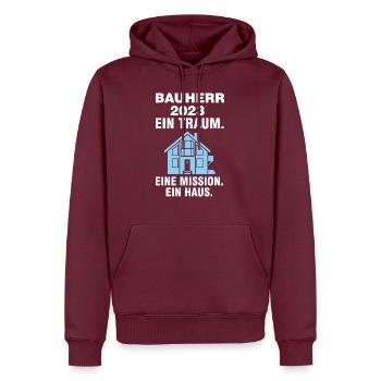 Bauherr 2023 Hausbau Baustelle Geschenk - Männer Premium Bio Hoodie - Burgunderrot - Vorne - Nico (187cm)
