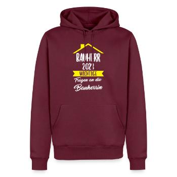 Bauherr 2023 Bauherrin Häuslebauer Geschenk - Männer Premium Bio Hoodie - Burgunderrot - Vorne - Nico (187cm)