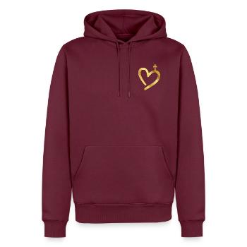 Christliches Kirchenkreuz - Männer Premium Bio Hoodie - Burgunderrot - Vorne - Nico (187cm)