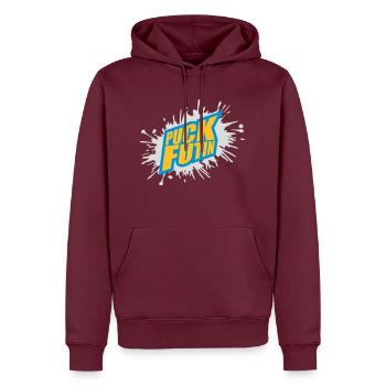 Conception du logo Puck Futin - Sweat à capuche Premium bio Homme - bourgogne - Devant - Nico (187cm)