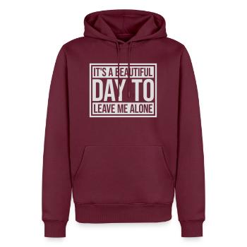 leave me alone day - Men’s Premium Organic Hoodie - burgundy - Front - Nico (187cm)