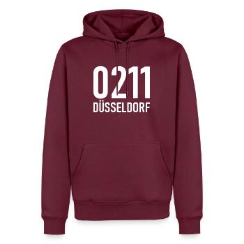 0211 Vorwahl Düsseldorf NRW Rhein - Männer Premium Bio Hoodie - Burgunderrot - Vorne - Nico (187cm)