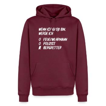 Ich werde Bergretter - Männer Premium Bio Hoodie - Burgunderrot - Vorne - Nico (187cm)