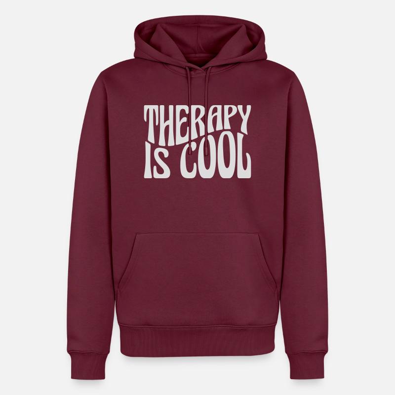 therapy is cool Zitat - Männer Premium Bio Hoodie - Burgunderrot