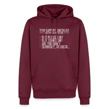 Est-il branché, est-il allumé, êtes-vous sûr - Sweat à capuche Premium bio Homme - bourgogne - Devant - Nico (187cm)