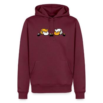 Attelage de 2 chevaux caché derrière le mur de clôture Friend - Sweat à capuche Premium bio Homme - bourgogne - Devant - Nico (187cm)