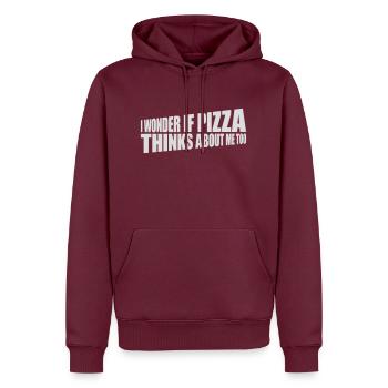 pizza thinks about me - Männer Premium Bio Hoodie - Burgunderrot - Vorne - Nico (187cm)