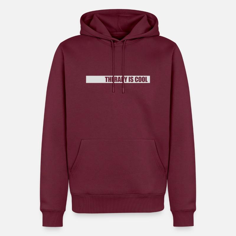 therapy is cool Zitat - Männer Premium Bio Hoodie - Burgunderrot