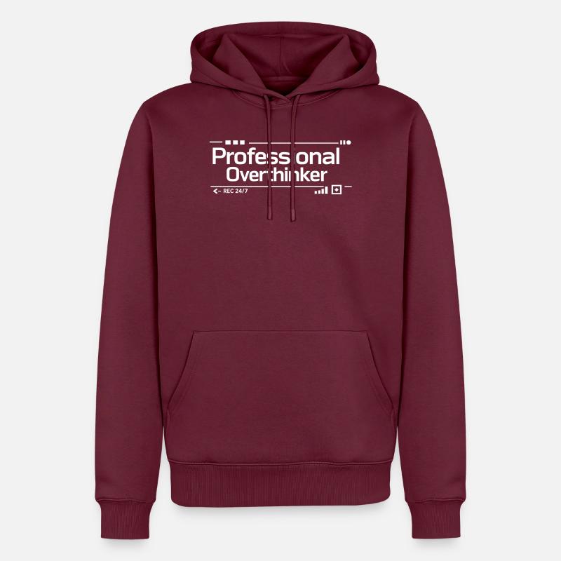PROFESSIONAL OVERTHINKER Nerd - Männer Premium Bio Hoodie - Burgunderrot
