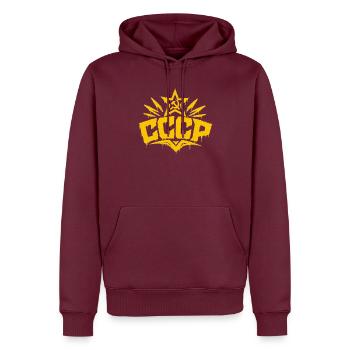 CCCP - Soviet Union - Sowjetunion - UdSSR - Männer Premium Bio Hoodie - Burgunderrot - Vorne - Nico (187cm)