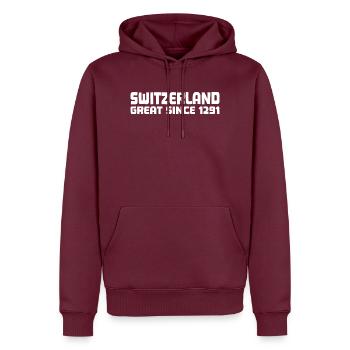 Switzerland - Great Since 1291 - Schweiz - Schwiiz - Männer Premium Bio Hoodie - Burgunderrot - Vorne - Nico (187cm)