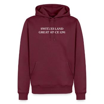 La Grande Suisse depuis 1291 - Sweat à capuche Premium bio Homme - bourgogne - Devant - Nico (187cm)