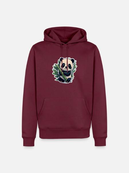 Cute Panda with Bamboo - Männer Premium Bio Hoodie - Burgunderrot