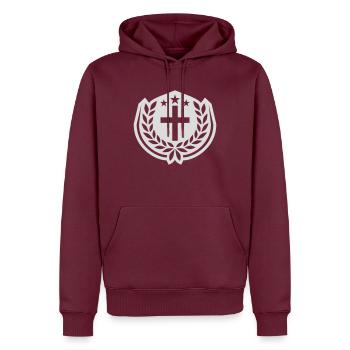 Croix Jésus-Christ Couronne de laurier - Sweat à capuche Premium bio Homme - bourgogne - Devant - Nico (187cm)