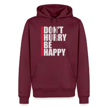 Ne vous dépêchez pas d’être heureux - Sweat à capuche Premium bio Homme - bourgogne - Devant - Nico (187cm)