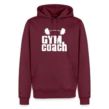 Gym Coach Cool Fitness Coach Trainer T-Shirt - Men’s Premium Organic Hoodie - burgundy - Front - Nico (187cm)
