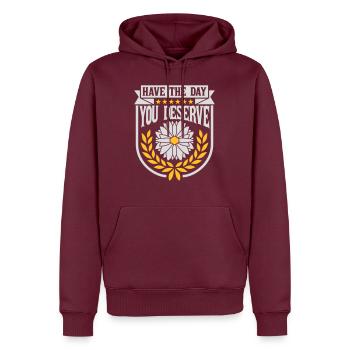 the day you deserve - Men’s Premium Organic Hoodie - burgundy - Front - Nico (187cm)