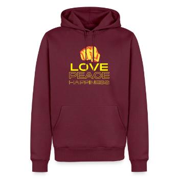 LOVE PEACE HAPPINESS - Männer Premium Bio Hoodie - Burgunderrot - Vorne - Nico (187cm)