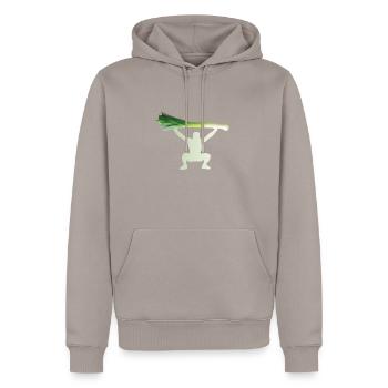 L'haltérophile aux poireaux - Sweat à capuche Premium bio Homme - taupe - Devant - Nico (187cm)