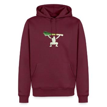 L'haltérophile aux poireaux - Sweat à capuche Premium bio Homme - bourgogne - Devant - Nico (187cm)