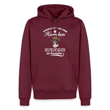 Vorsicht vor dem Herrchen - Deutscher Boxer - Männer Premium Bio Hoodie - Burgunderrot - Vorne - Nico (187cm)