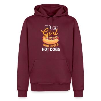 Just A Girl Who Loves Hot Dogs - Hot Dog Lover - Men’s Premium Organic Hoodie - burgundy - Front - Nico (187cm)