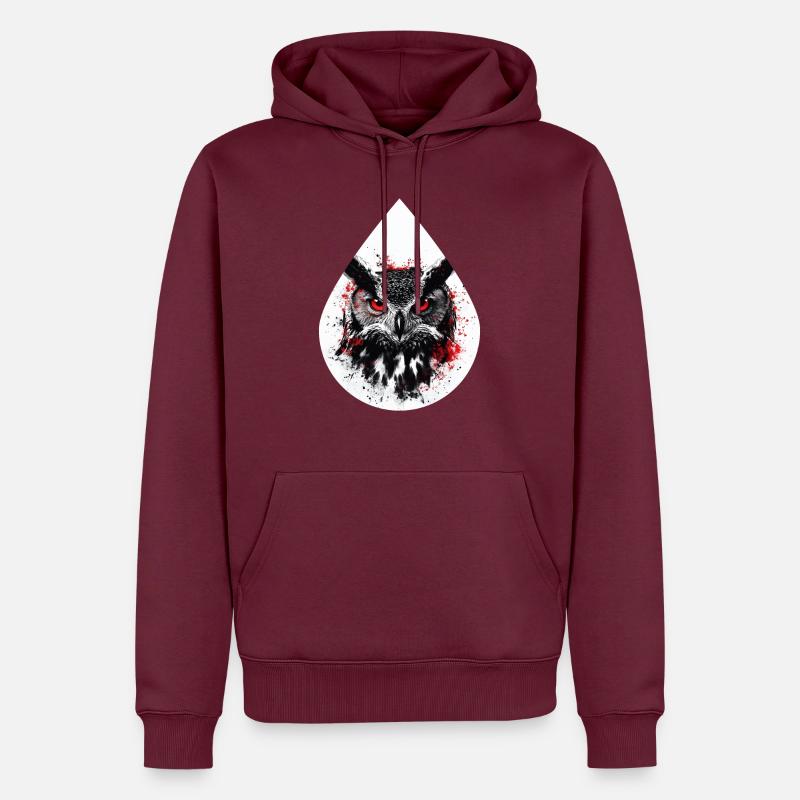 Trashpolka Eule Schwarz Rot - Männer Premium Bio Hoodie - Burgunderrot