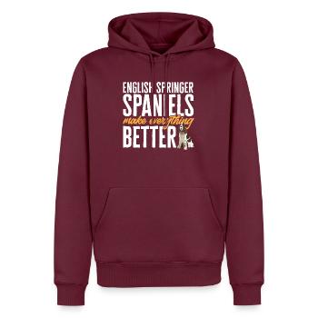 English Springer Spaniel Dog - Men’s Premium Organic Hoodie - burgundy - Front - Nico (187cm)